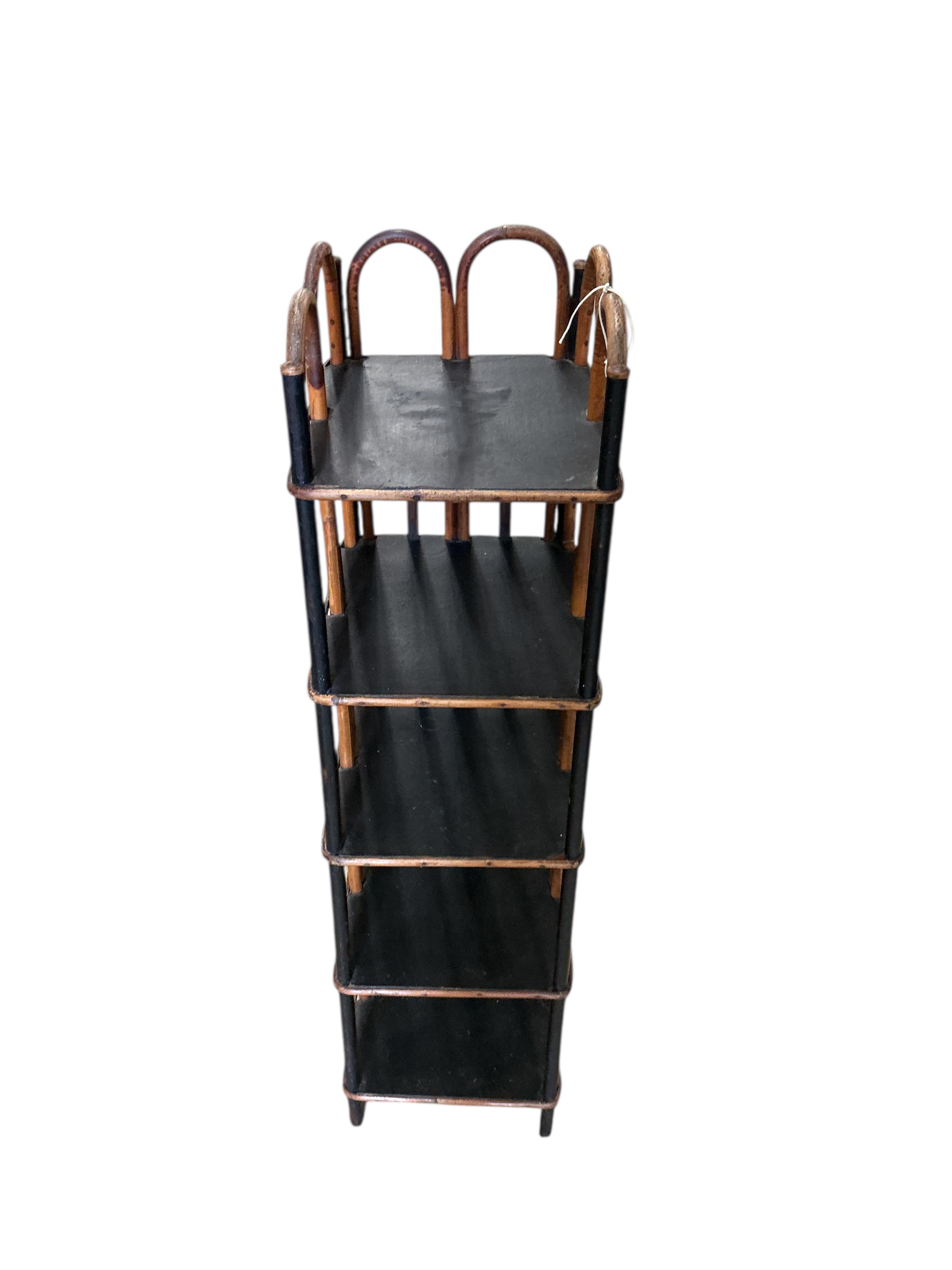 A late Victorian bamboo ebonised four tier shoe rack, width 24cm, depth 28cm, height 96cm